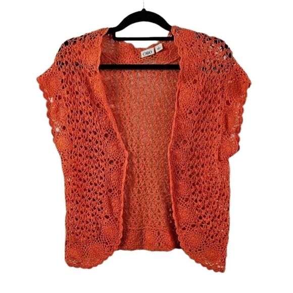 🌹Cato Orange Crochet summer jacket sz S - Picture 1 of 7